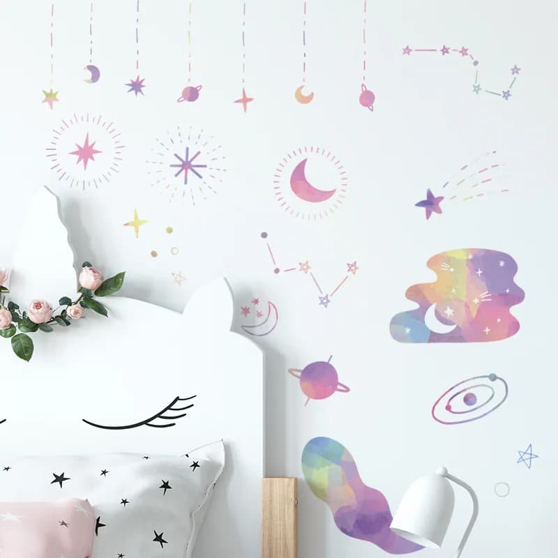 Water Color Clouds Moon Wall Sticker Kids Room Home Decoration Mural For Baby Bedroom Background Decor Nursery Removable Decals