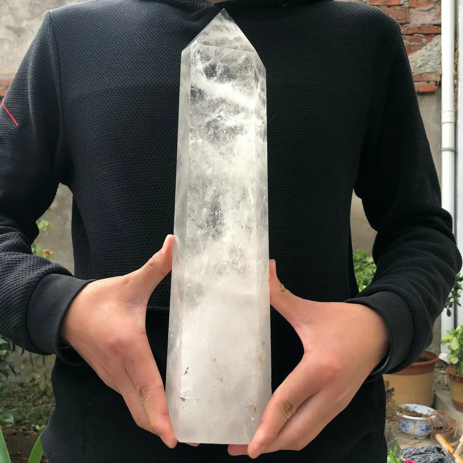 Natural White Quartz Hand Carved Crystal Tower Wand Reiki Healing