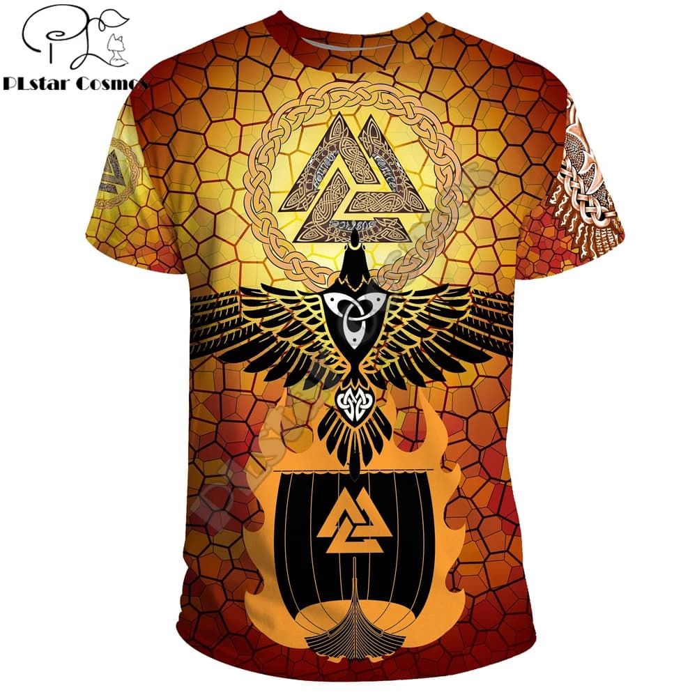 2022 Summer T-shirt Muninn Raven Of Odin Tattoo Gold 3D Printing Men Casual short Sleeve Tee shirts Unisex Street Tee Tops TX-63