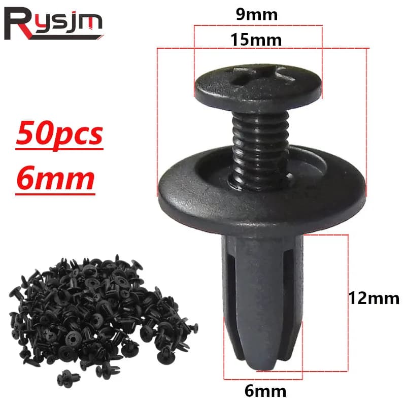 50PCS 6mm Universal Plastic Car Fastener Clip Auto Bumper Fender Push type fixing Clips Door Panel Fender Liner Rivet Black
