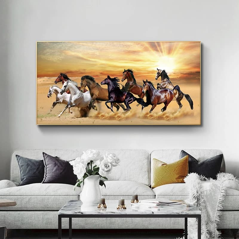 Eight Horse Wild Animals Sunset Canvas Painting Scandinavia Posters and Prints Cuadros Wall Art Pictures For Living Room Decor
