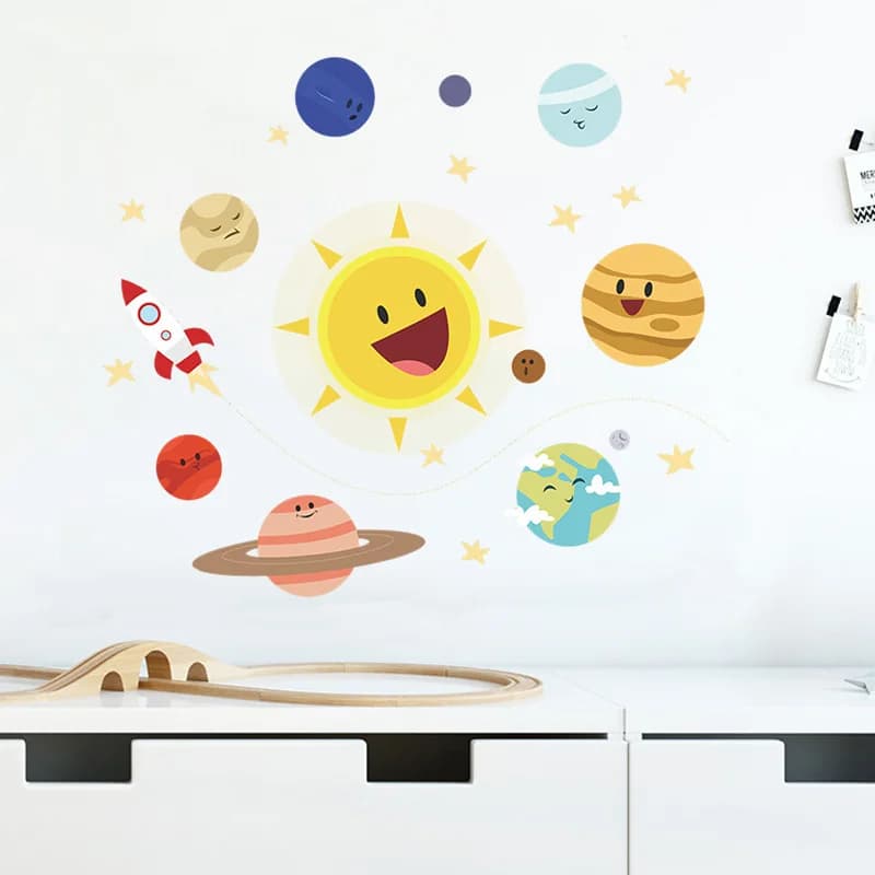 Cartoon Solar System Planet Wall Sticker Kids Room Background Decor Self-adhesive Wallpaper Bedroom Decoration Removable Decals