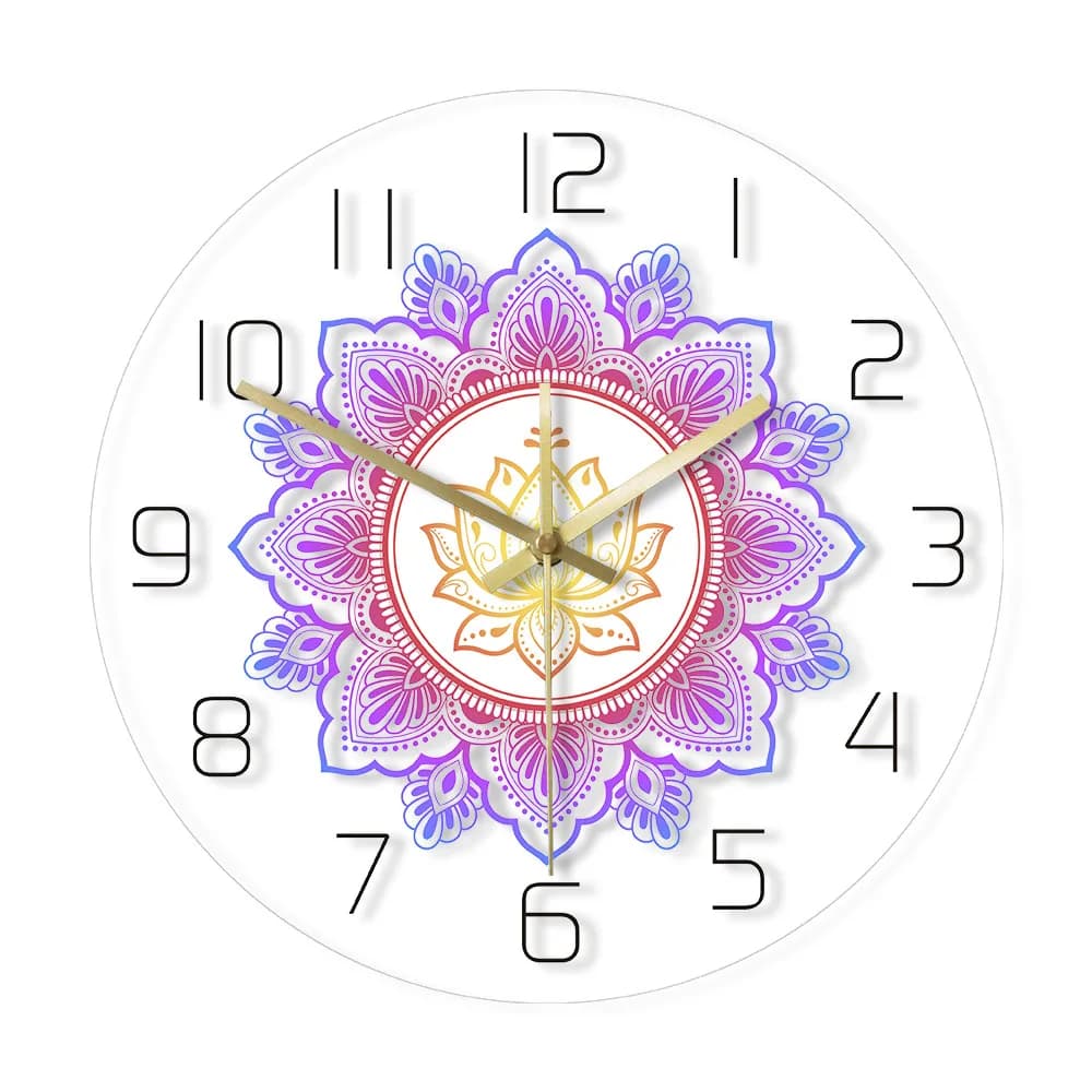Mandala with Lotus Flower Modern Wall Clock OM Studio Sign Living Room Bedroom Bohemian Wall Decor Psychedelic Wall Clock Watch