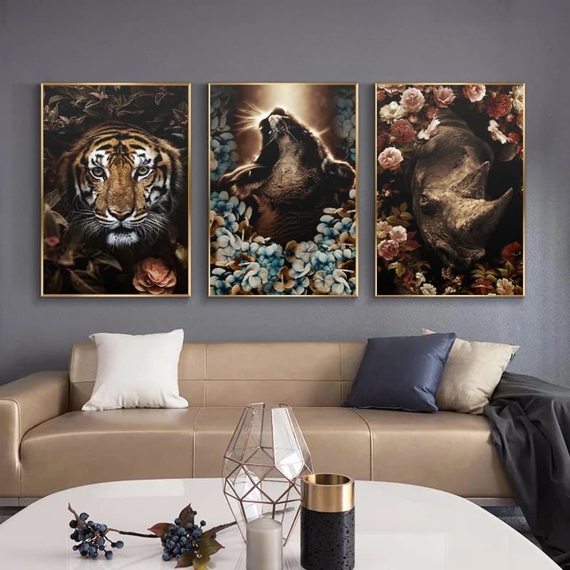 Animal Art Posters Tiger Lions Bear Wall Art Canvas Painting Prints Home Wall Pictures for Living Room Home Cuadros Decoration