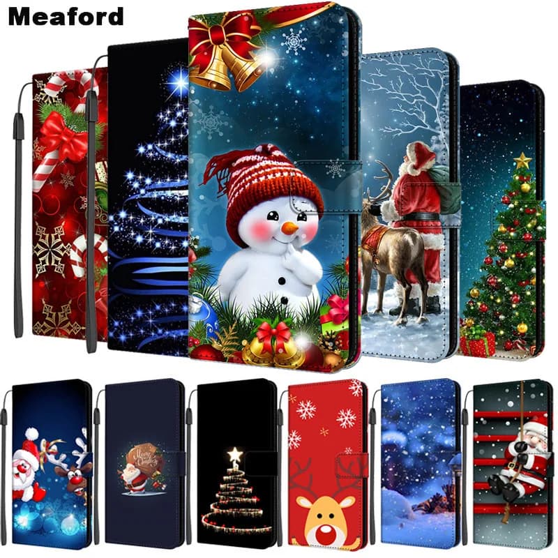 Christmas Flip Leather Cover For Samsung Galaxy J3 J4 J5 J6 J7 J8 2016 2017 2018 Phone Case for Galaxy J4 Core Plus Wallet Case