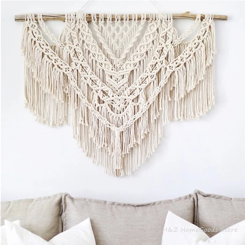 Large Macrame Tapestry Wall Hanging Geometric Art Wall Decor Bohemian Home Bedroom Background Woven Tapestry (No Wooden Stick)