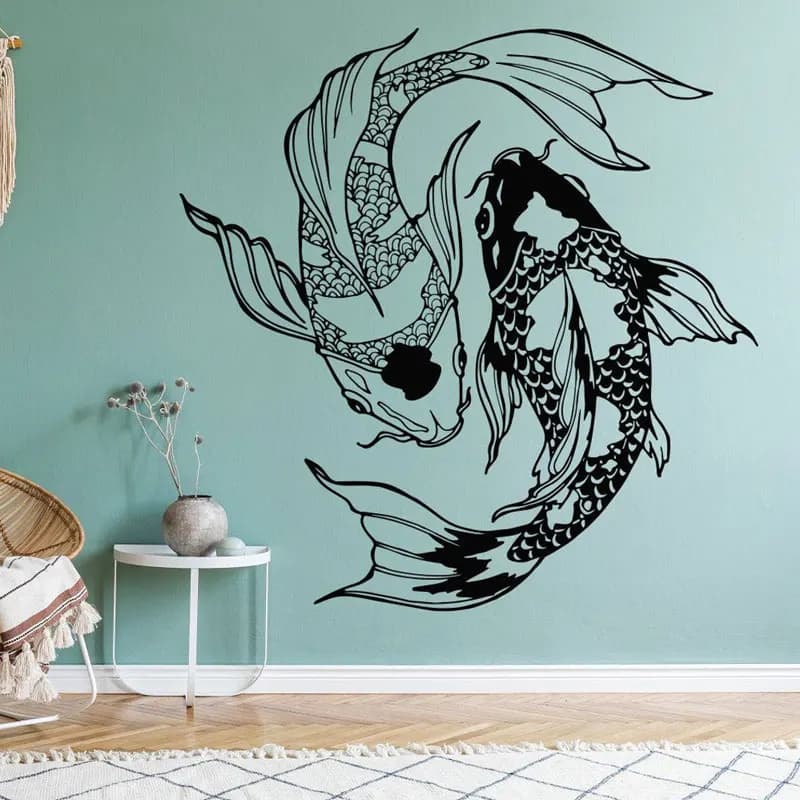 Koi Fish Wall Decals Vinyl Interior Home Decor for Living Room Bedroom Bathroom Housewarming Gift Wall Sticker Wallpaper 3D08