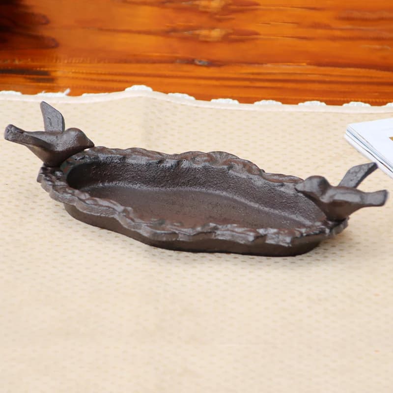 Retro Two Birds Oval Cast Iron Storage Tray European Farm House Accents Handmade Home Garden Tabletop Decor Metal Plate Holder
