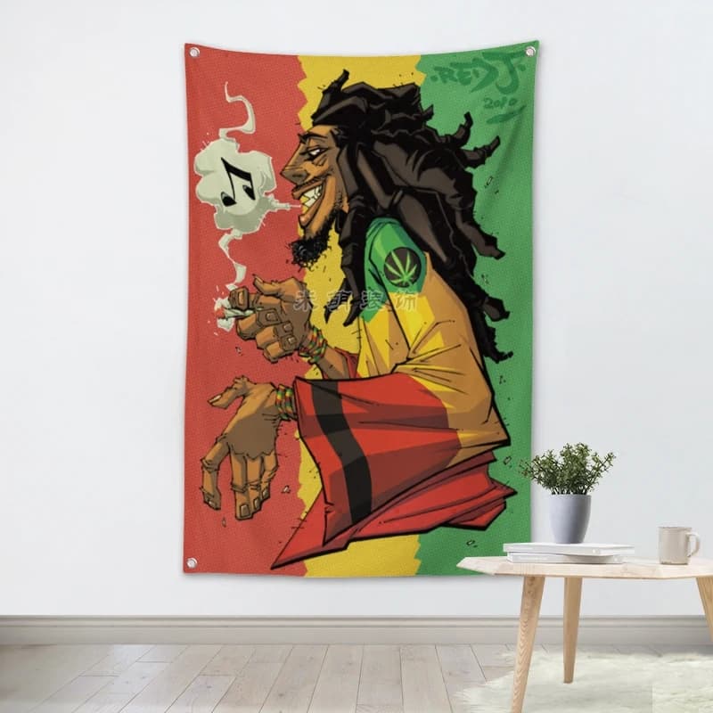Bob Marley Rock Band Hanging Art Waterproof Cloth Polyester Fabric 56X36 inches Flags banner Bar Cafe Hotel Decor