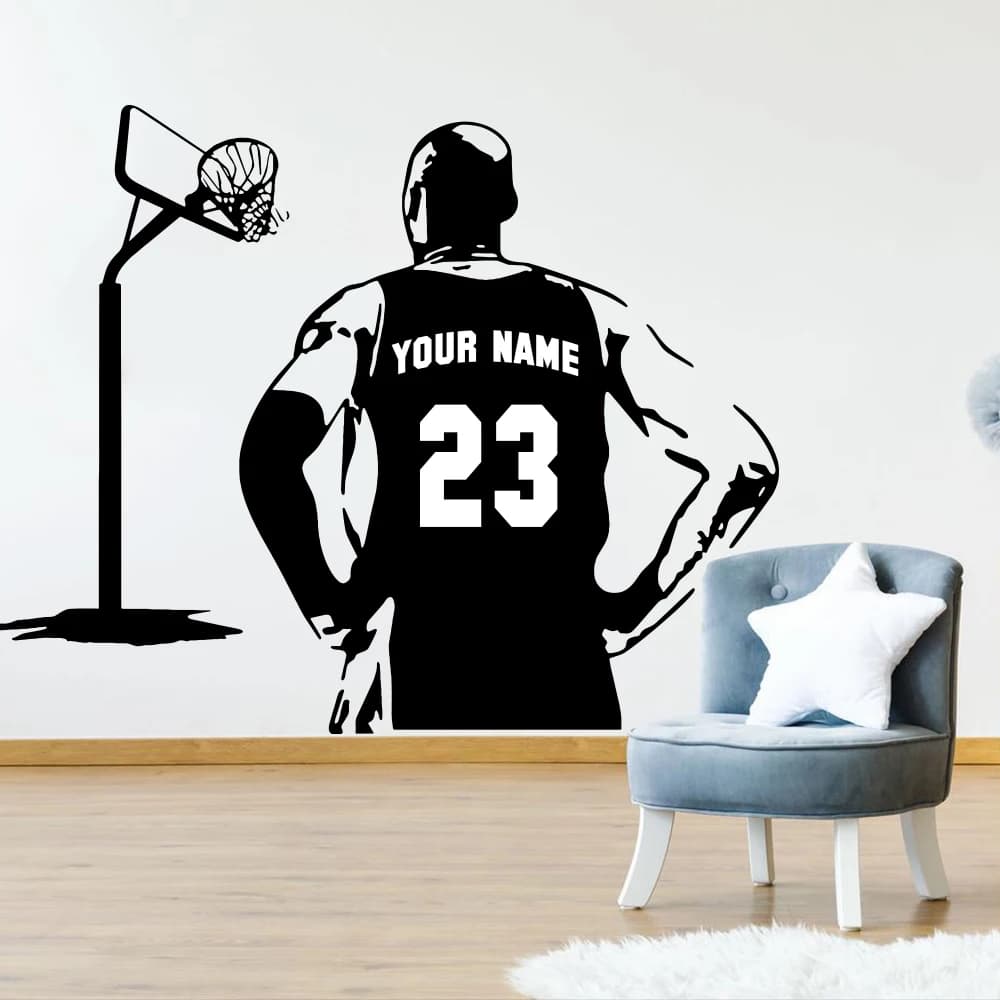 Large Custom Name Number Basketball Player Jerseys Wall Decal Playroom Kob E Bryan Sport Athlete Wall Sticker Bedroom