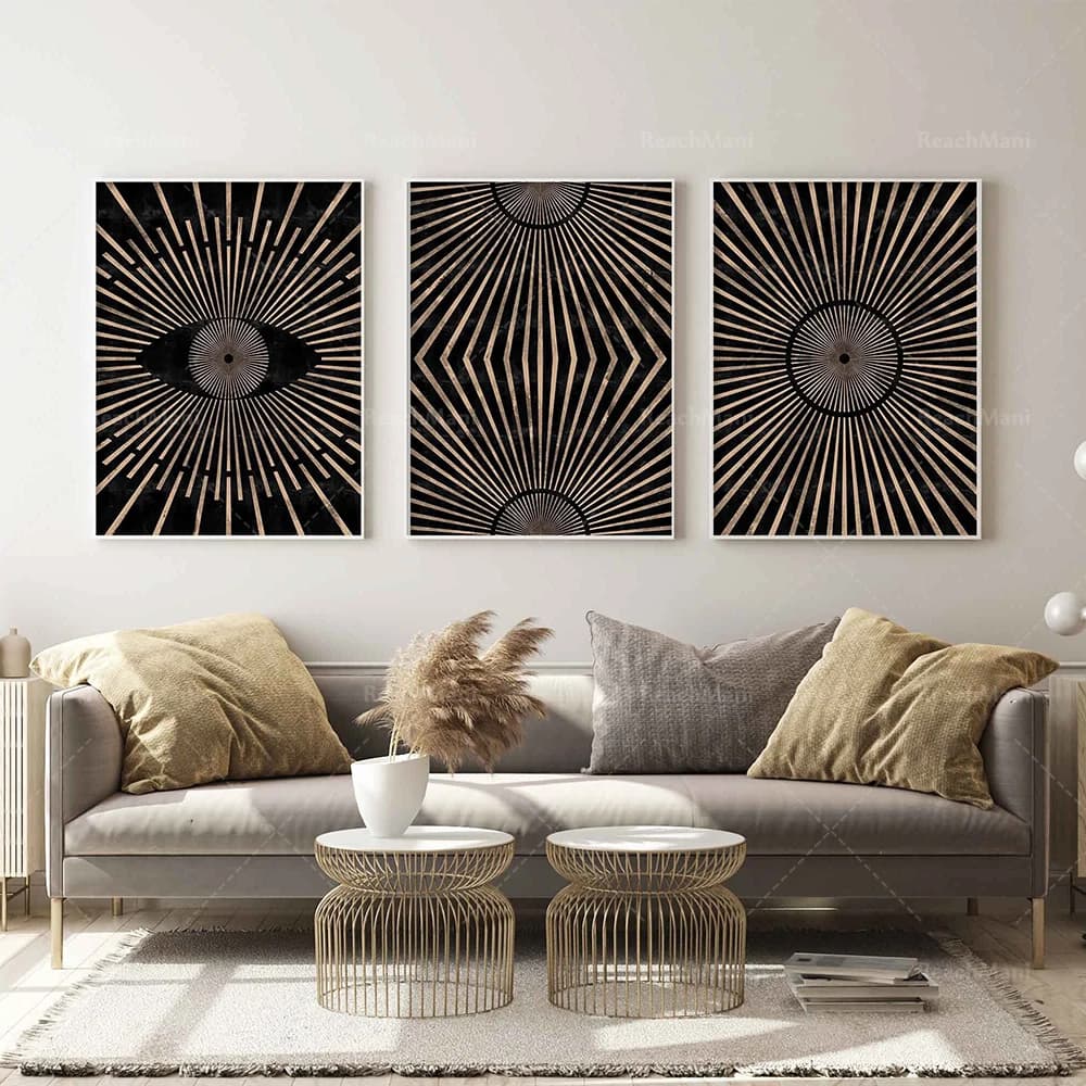 Boho Sun Print, abstract art print poster, evil eye geometric poster, nursery wall art single line print living room decoration
