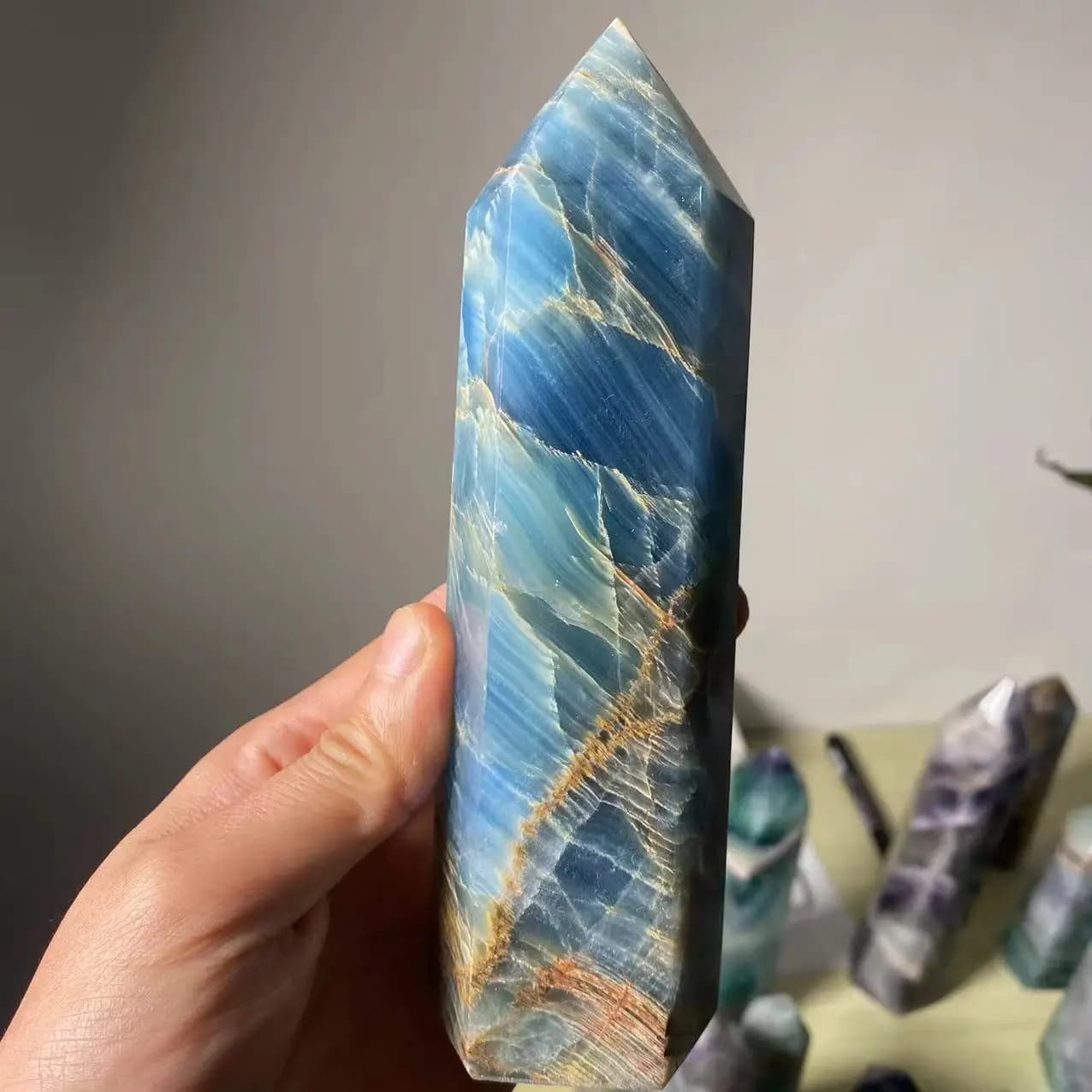 Natural Large Blue Onlx Crystal Tower Natural Crystal Wand Reiki Healing 700-750g