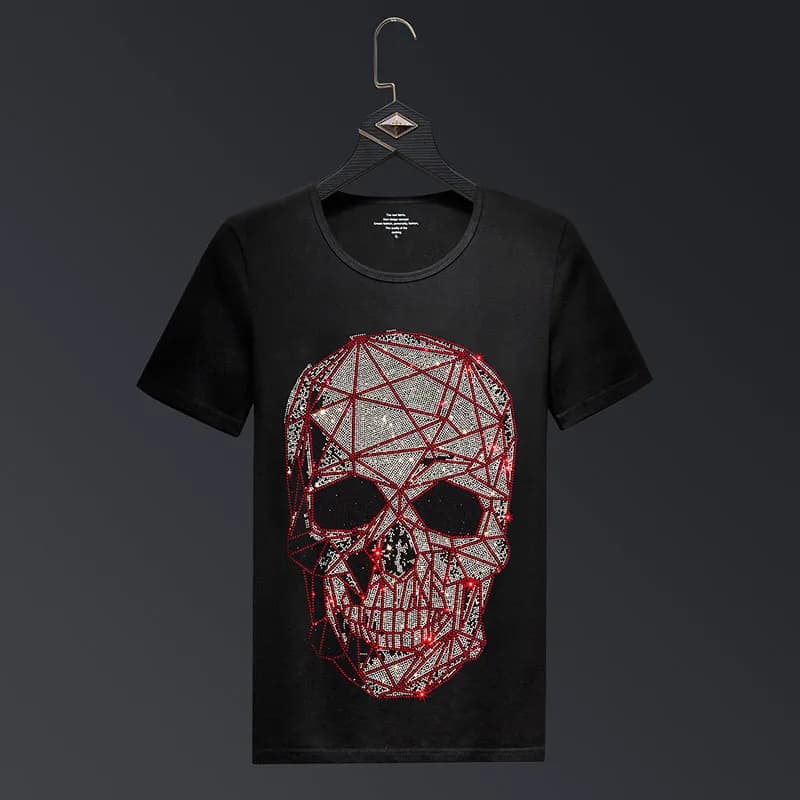 Plus Size 2025 Fashion Skull Rhinestones T Shirts Men Brand Short Sleeve Man Streetwear O Neck Slim Tshirts Calaveras Camiseta