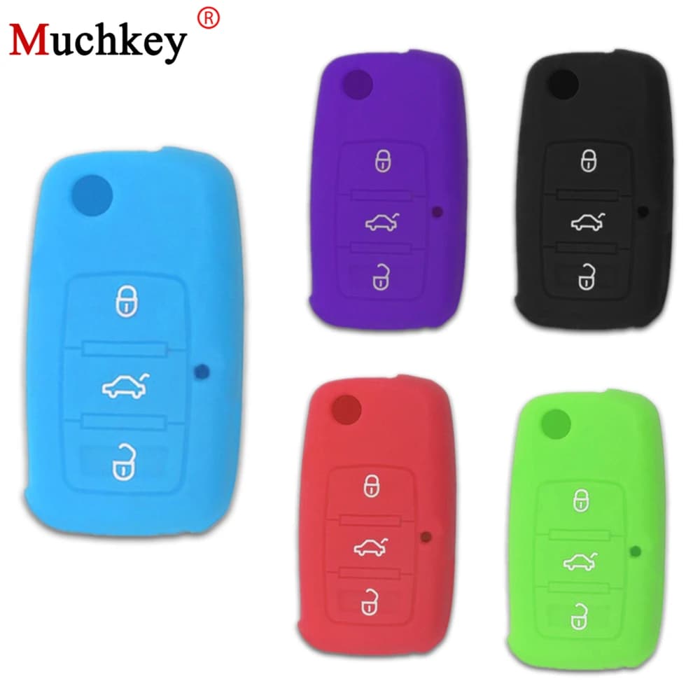For Volkswagen VW Polo Golf Mk6 Tiguan Silicone Flip Remote Car Key Case Cover Floding Key For SKODA Citigo Octavia 3 Button 1pc