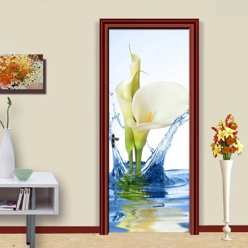 Modern Fashion Flower DIY Self-adhesive Door Sticker PVC Waterproof Wall Mural Wallpaper For Bedroom Living Room Bathroom Decor