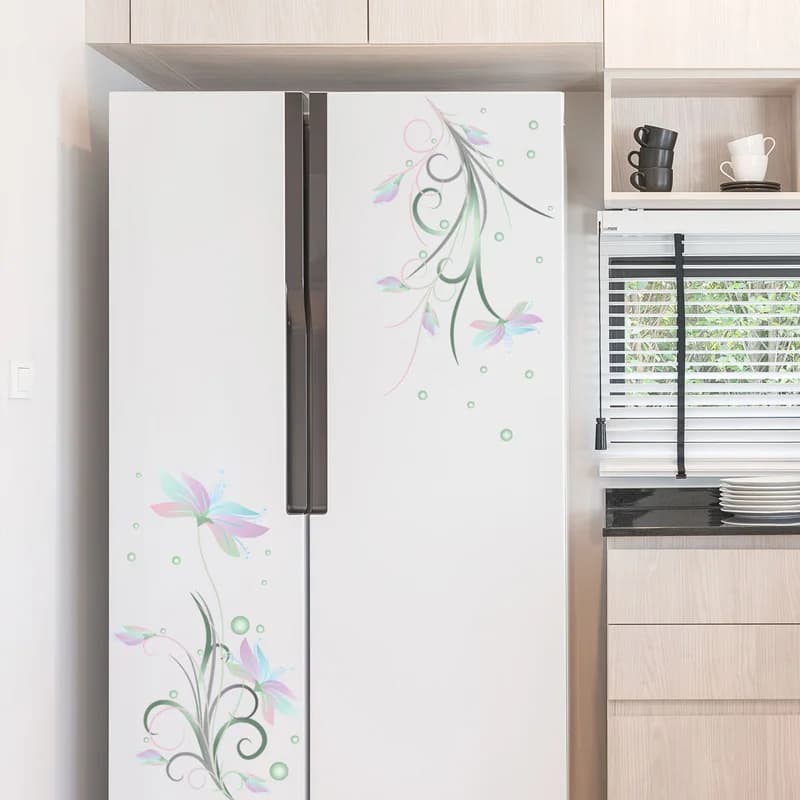 Elegant Flowers White Flower Wall Sticker Fridge Door Glass Cupboard Decorations Wallpaper Mural Art Refrigerator Stickers