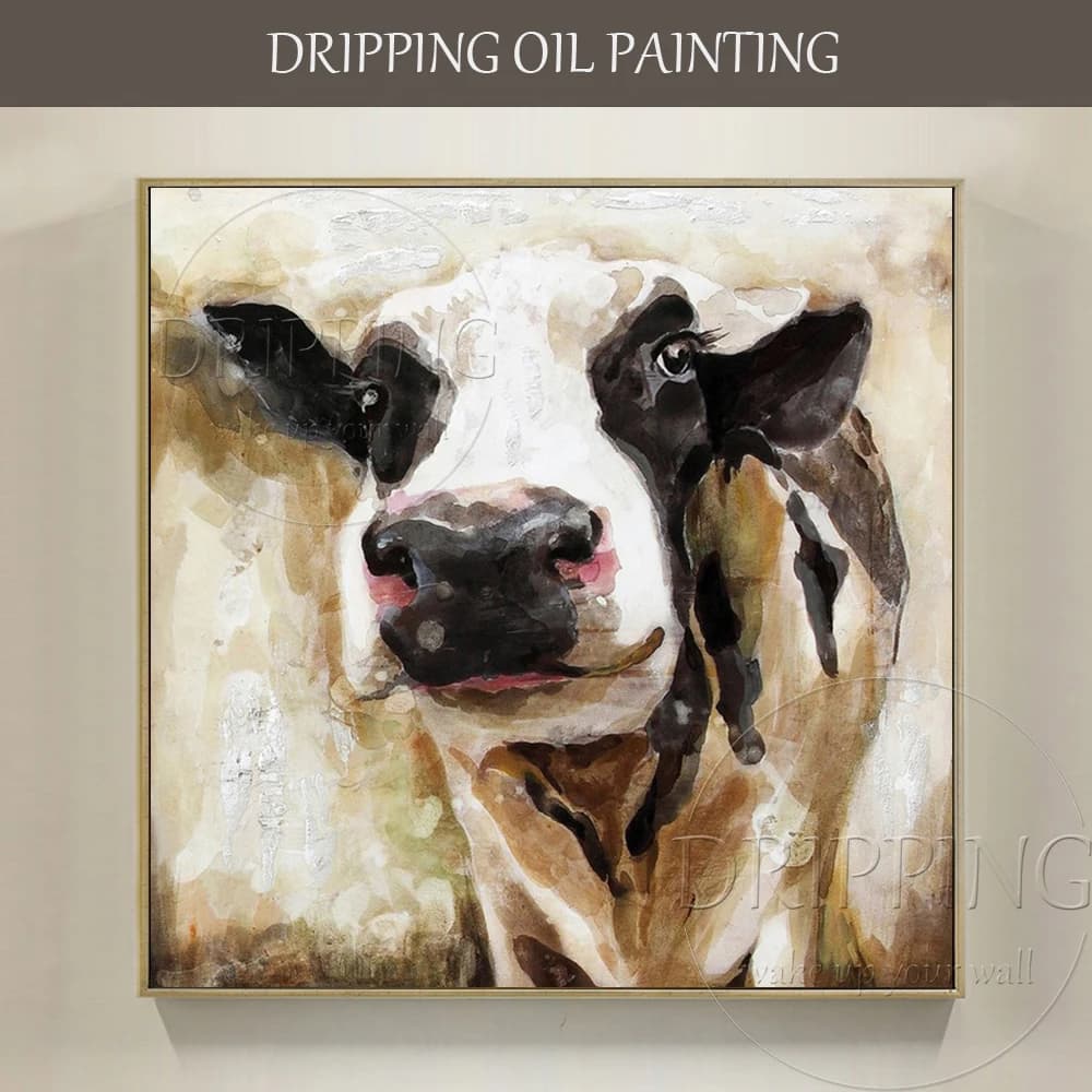 Professional Team Supply 10 Designs Cow and Bull Oil Painting Hand-painted Modern Funny Animal Oil Painting for Living Room