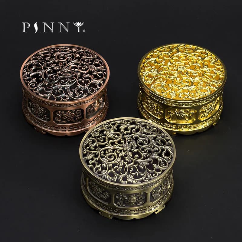 PINNY Nepalese Metal Incense Burner Antique Alloy Coil Incense Base Room Decoration Meditation Zen Sandalwood Censer