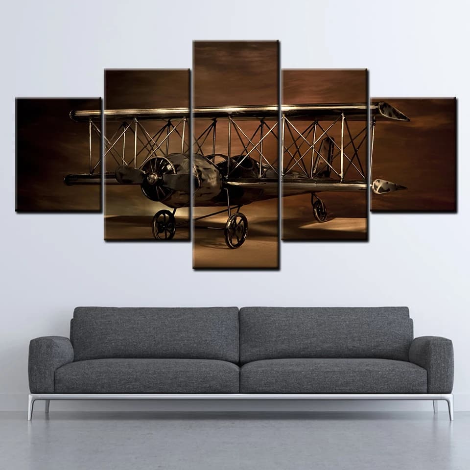 Canvas Painting Airplane Biplane model 5 Pieces Wall Art Painting Modular Wallpapers Poster Print Decor
