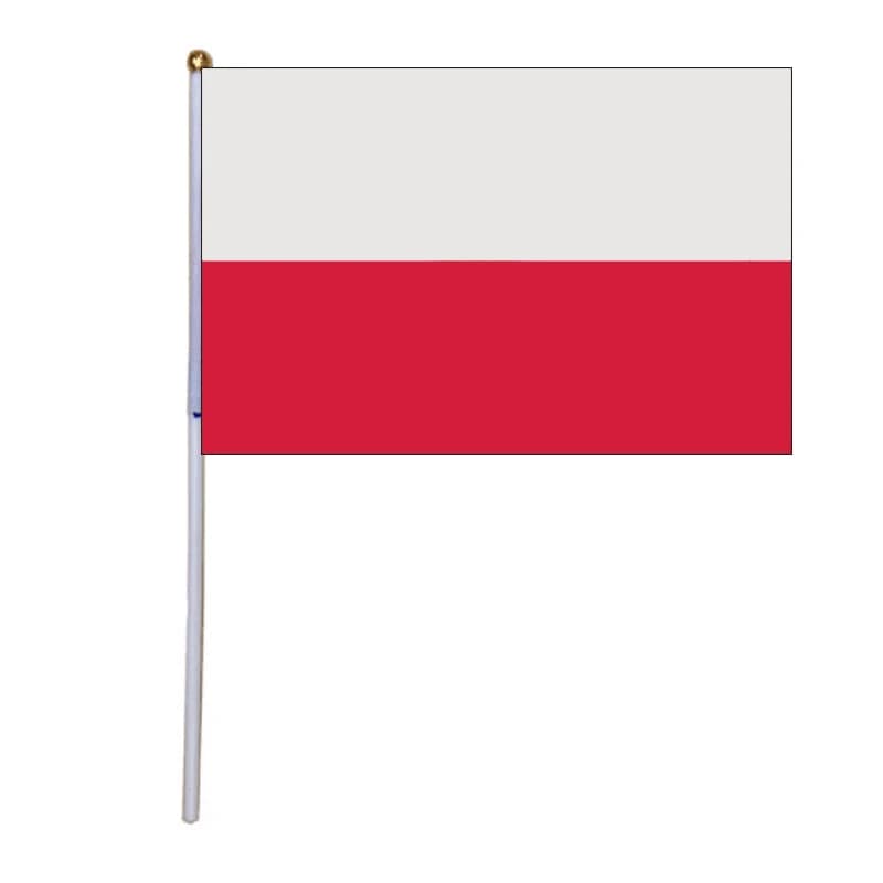 Xvggdg 14 * 21cm Poland Hand Wave Flags 100pcs / Bag with Plastic Rod Poland Hand Flag
