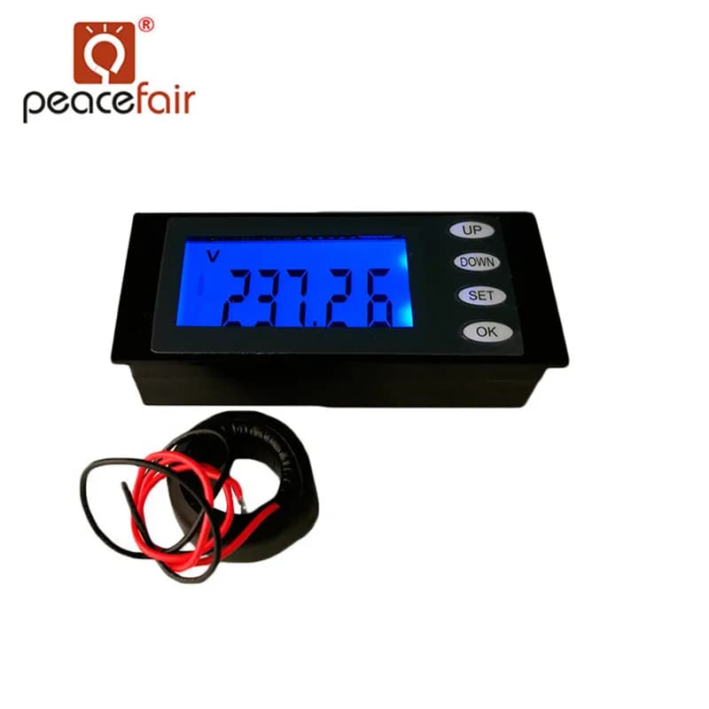 PEACEFAIR Single Phase Digital LCD Watt Meter AC 220V 100A 5IN1 Current Voltage Power Energy Time Panel Kwh Monitor With Coil CT