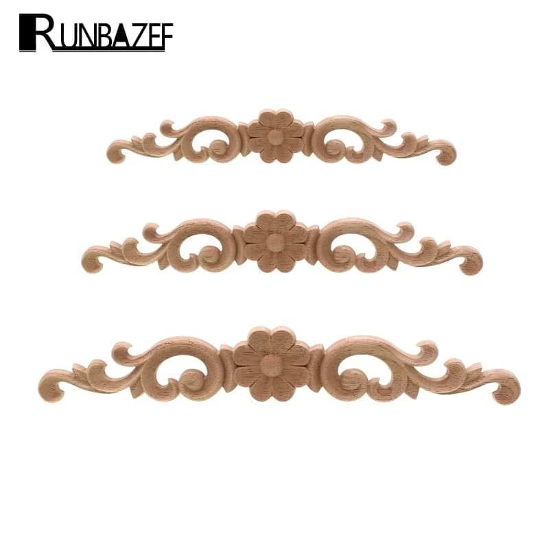 RUNBAZEF European-style Home Decorates Dongyang Wood Carving White Embryo Long Applique Door Bed Decorative Flower Piece Kawaii