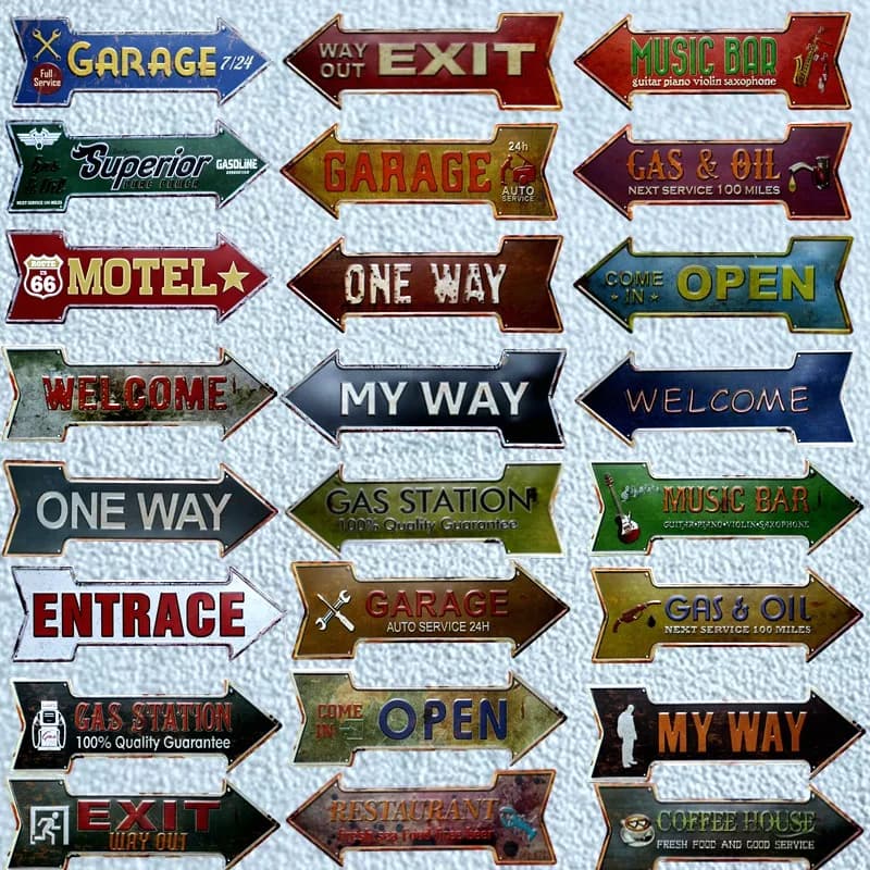 Welcome Exit Way Out Gas Oil  Arrow Metal Irregular Tin Signs  Advertising Board Wall Pub Home Art Decor 42X10CM U-14