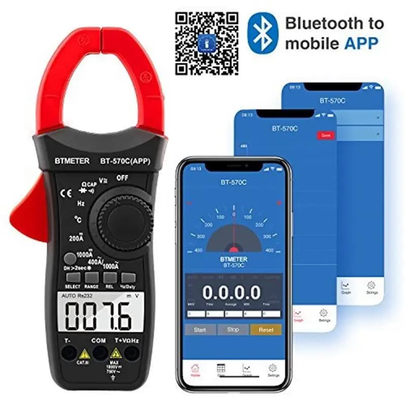 Digital Clamp Multimeter Connect with APP Bluetooth,Amp Ohm Tester,4000 Counts for AC&DC Resistance Temp Electrical HVAC Tester