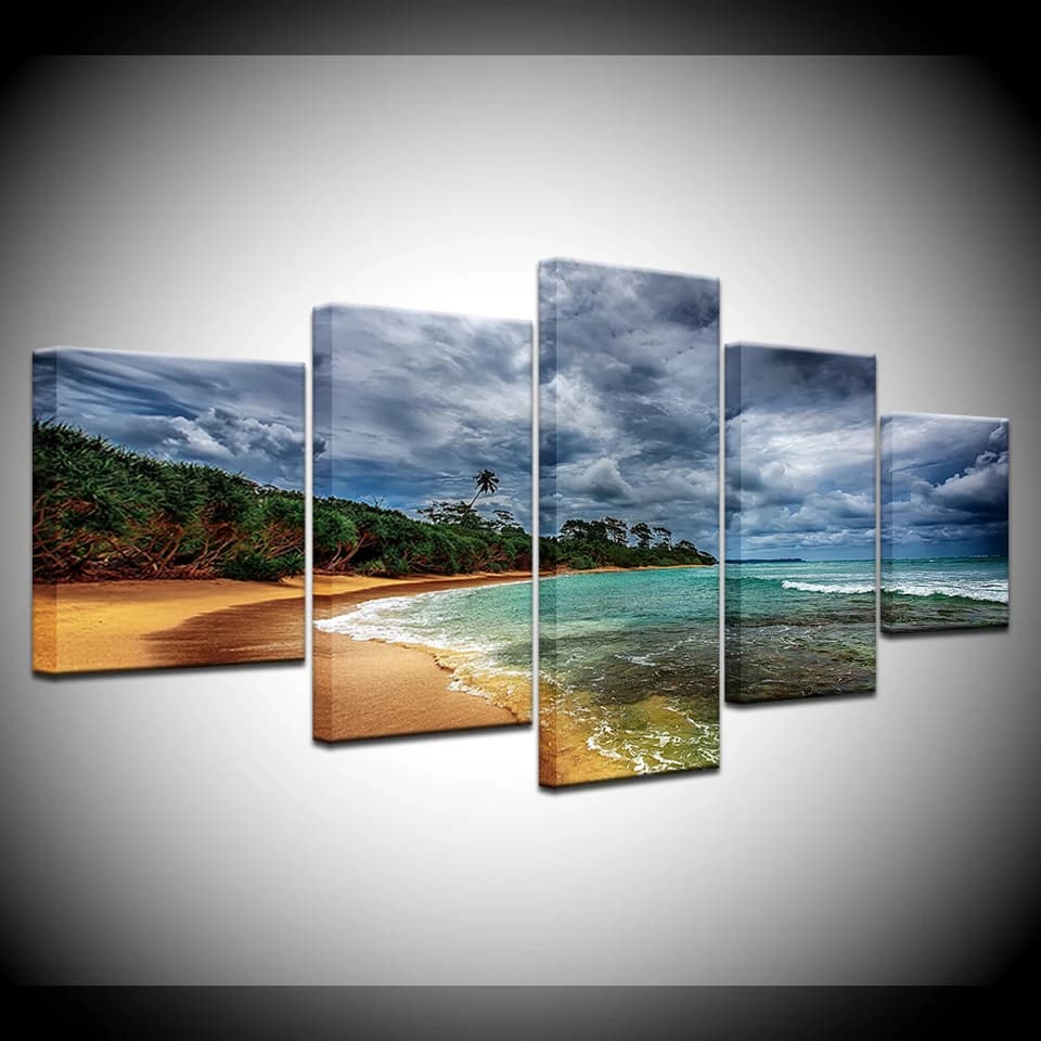 5 Panel HD Print The beach sea trees Landscape wall posters Canvas Art Painting For home living room decoration