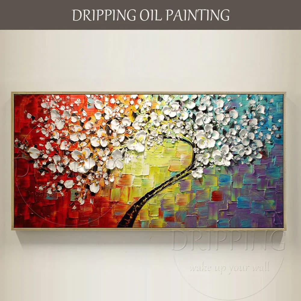 Skilled Artist Hand-painted High Quality Heavy Textured Flower Tree Oil Painting on Canvas 3D Thick Oil Painting for Living Room