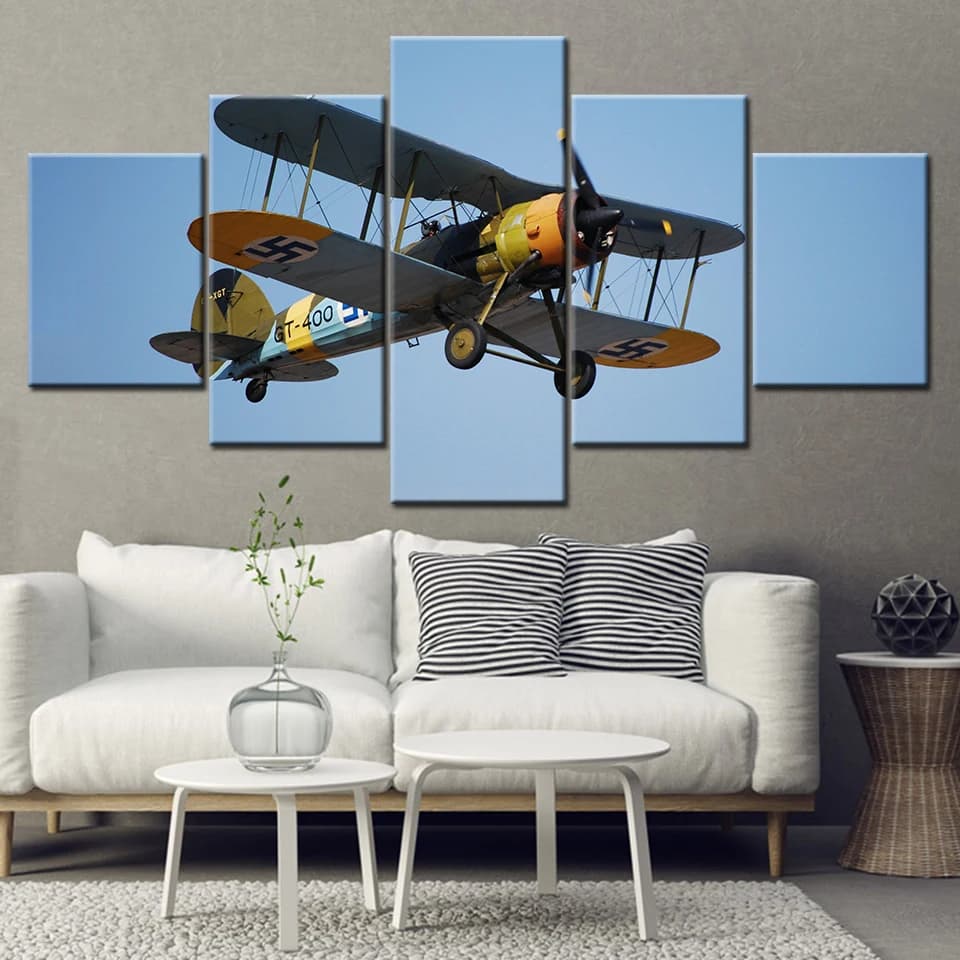 Canvas Painting Airplane Stearman Model 75 Flying 5 Pieces Wall Art Painting Modular Wallpapers Poster Print Home Decor