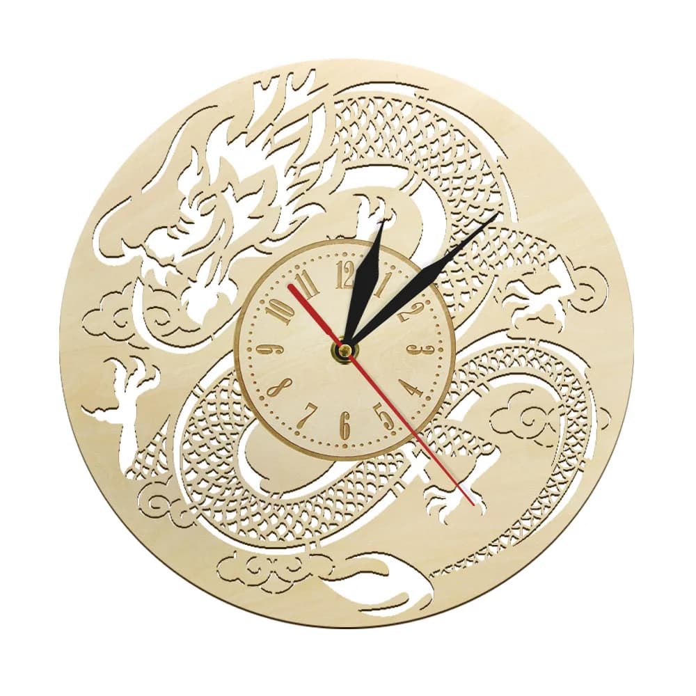 Dragon Rustic Art Wall Clock One of a Kind Laser Cut Wooden Clock Home Kitchen Living Room Wall Art Dragon Lover Chinese Clock