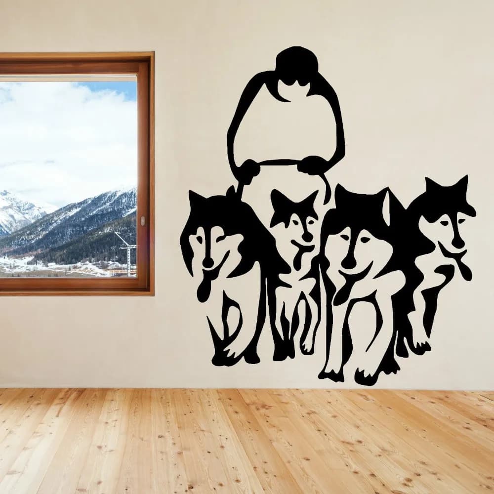 A Group Of Husky Dog Huskies Art Wall Decals Sled Sledge Vinyl Wall Mural Home Living Room House Decoration Wall Sticker