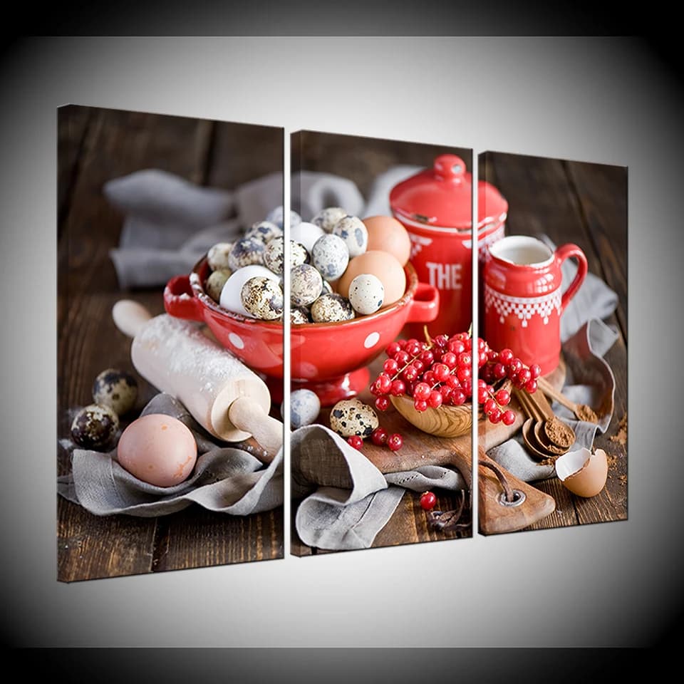 Canvas Painting eggs and food for kitchen 3 Pieces Wall Art Painting Modular Wallpapers Poster Print for living room Home Decor