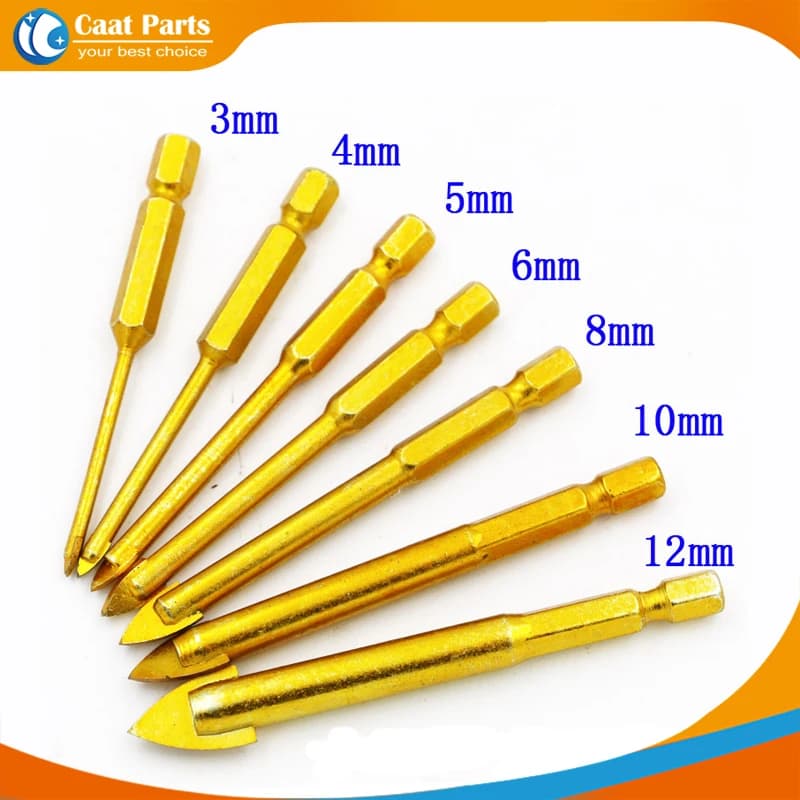 Titanium Coated Glass Drill Bits Set "-"Type 3/4/5/6/8/10/12mm with Hex Shank for Ceramic Tile Marble Mirror Glass