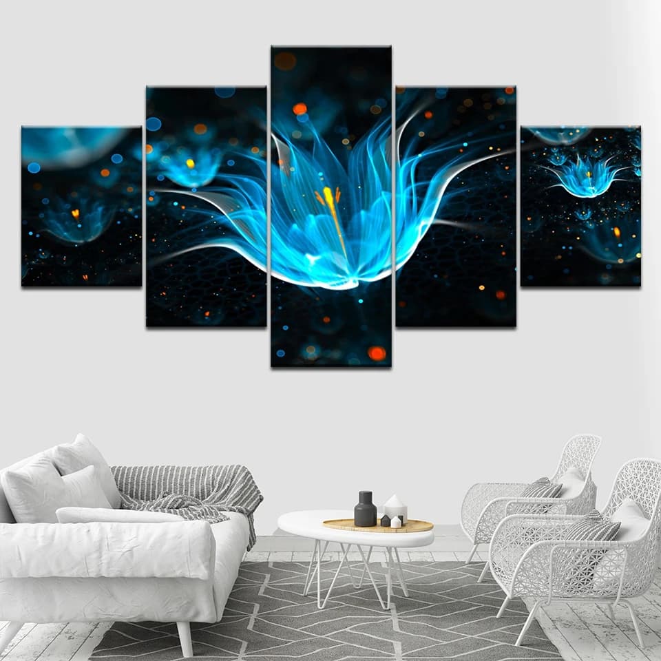 Canvas Painting Abstract neon flower Wall Art Pictures 5 Pieces Modular Wallpapers  Poster Framework Print Home Decor