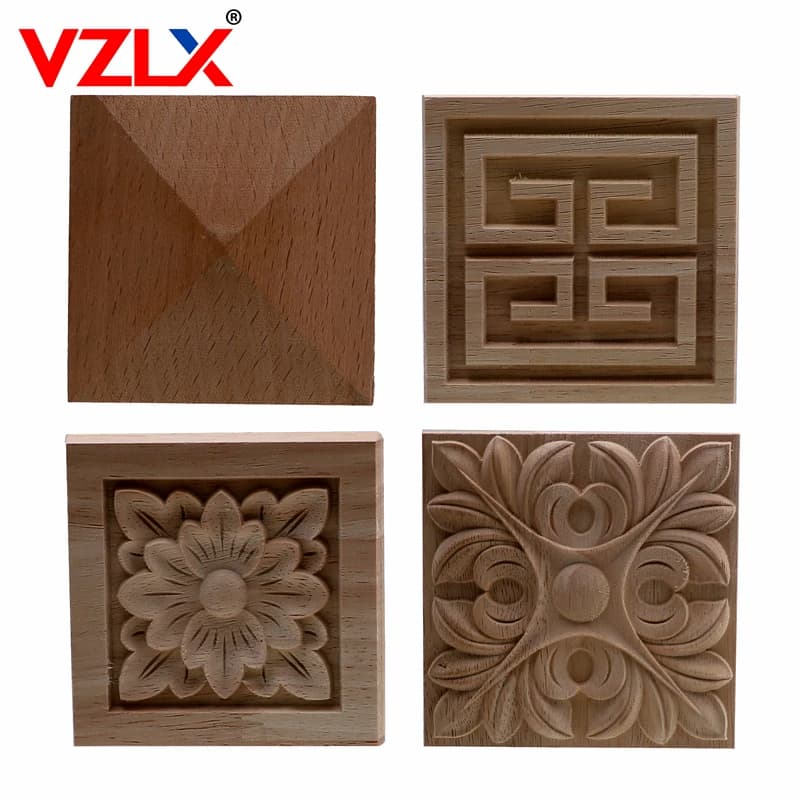 VZLX Square Wood Applique Carved Decal Corner Onlay Unpainted Furniture For Vintage Home Decor Door Cabinet Decoration Maison