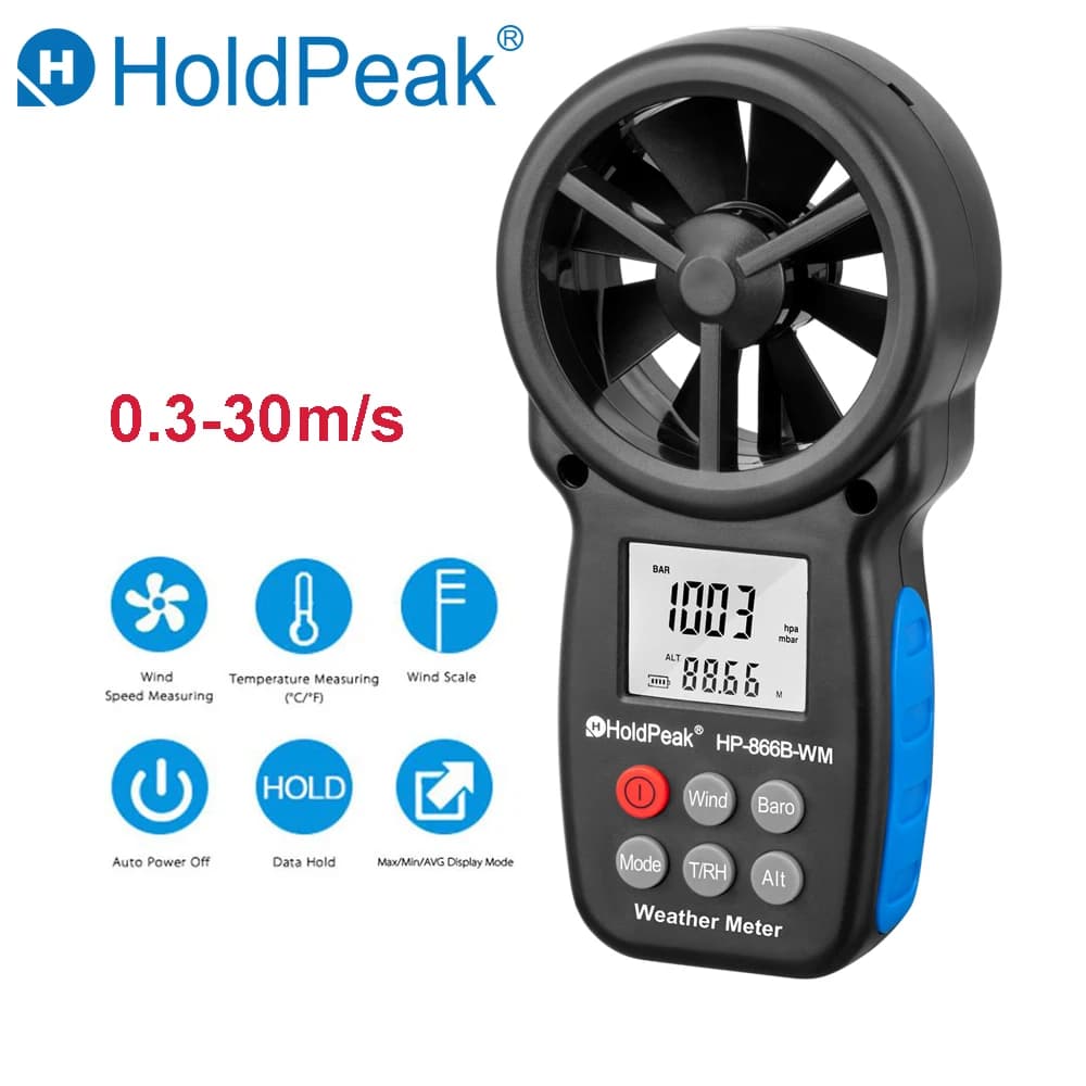 HoldPeak HP-866B-WM Digital Anemometer Measurement Wind Speed Anemograph  LCD Anemometro with Backlight Air Flow Tester