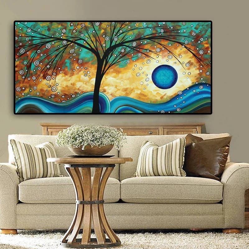 Abstract Tree Sunset Wave Oil Painting on Canvas Poster and Prints Scandinavian Wall Art Picture for Living Room  Cuadros Decor