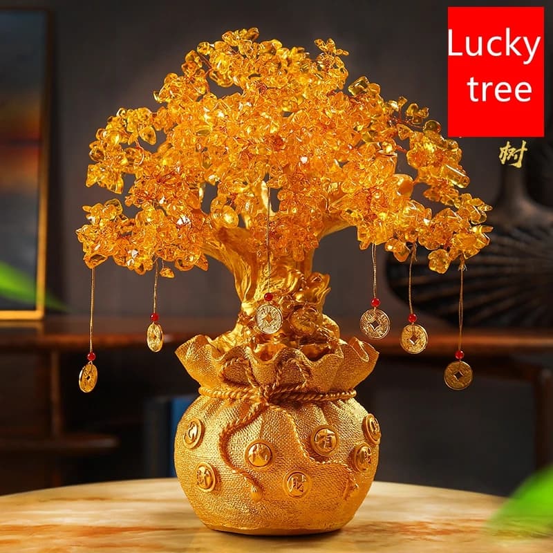 4 Size Resin Citrine Feng Shui Money Tree Lucky Tree Home Decoration Ornaments Festival Holiday Gifts Bring Wealth