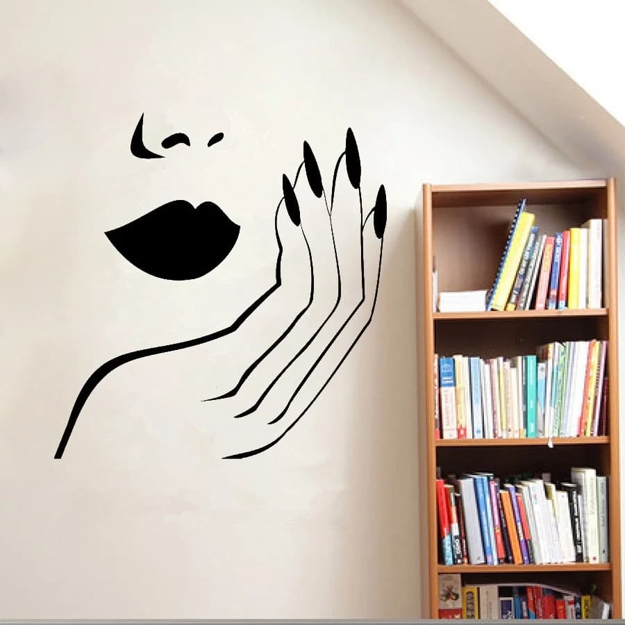 Modern Style Salon Girls Wall Decal Sexy Woman Lips Hand Nails Vinyl Wall Stickers Removable Interior DIY Beauty Home Decor