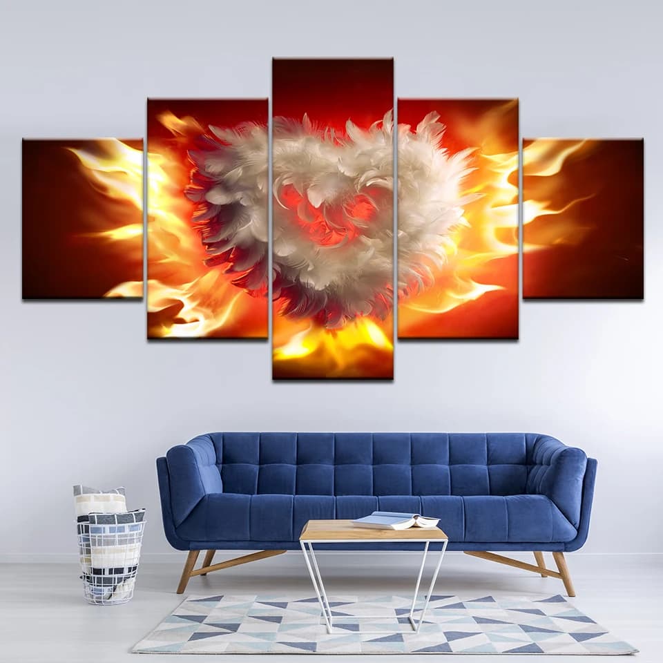 Canvas Painting Heart Fire 5 Pieces Wall Art Painting Modular Wallpapers Poster Print for living room Home Decor