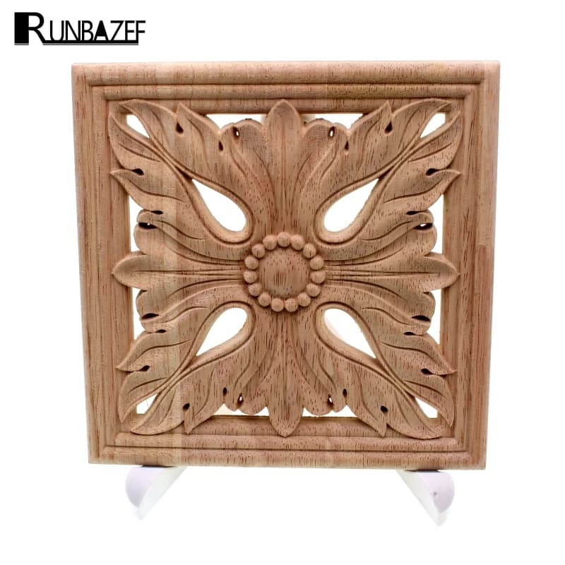 RUNBAZEF New Arrival Vintage Wood Carved Corner Onlay Applique Unpainted Furniture Cabinet Decorative Figurines Wooden Miniature