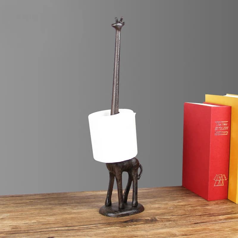 Heavy Cast Iron Long Neck Giraffe Shaped Towel Toilet Paper Holder 18" Tall No Drilling Animal Shape Standing Paper Roll Holder