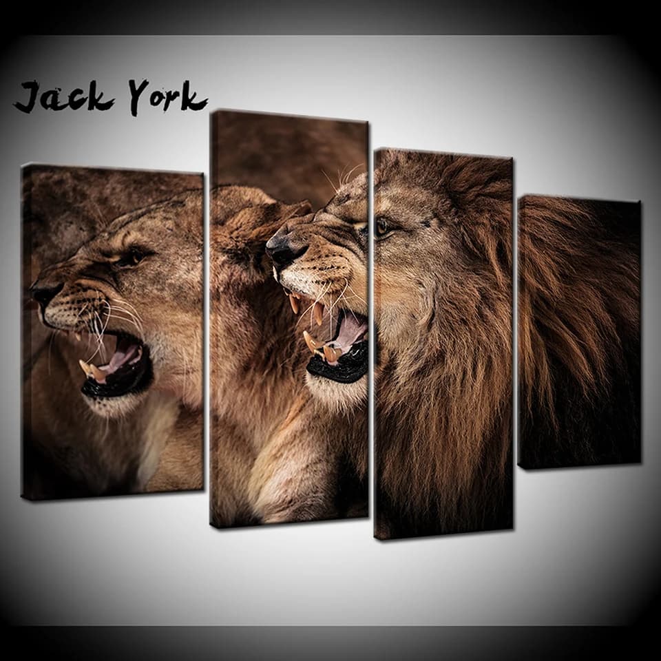 Canvas Painting lion and lioness  4 Pieces Wall Art Painting Modular Wallpapers Poster Print Home Decor