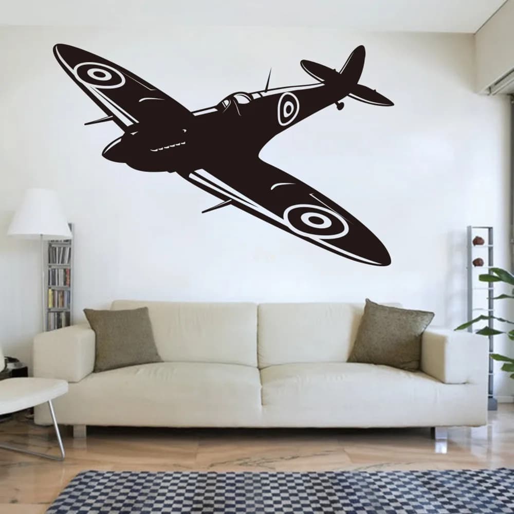 Spitfire Jet Wall Decal Kids Room British Fighter WW2 Aircraft Plane Airplane Biplane Wall Sticker Military Vinyl Bedroom Decor