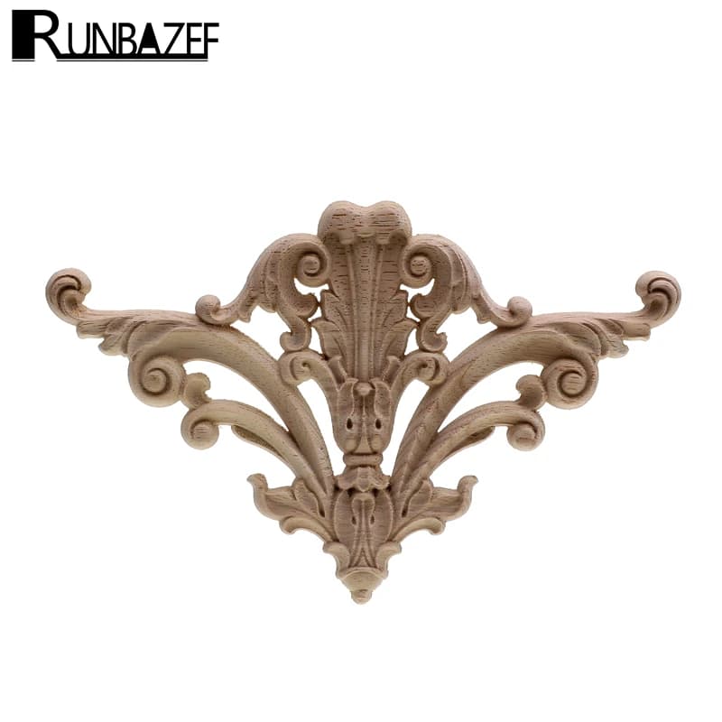 New Flower Wood Carving Natural Appliques For Furniture Cabinet Unpainted Wooden Mouldings Decal Decorative Figurine Home Decor