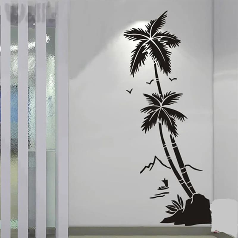 Beach Coconut Trees Waterproof Vinyl Decal Stickers Hall Bathroom Glass Modern Art Mural Decorative Stickers