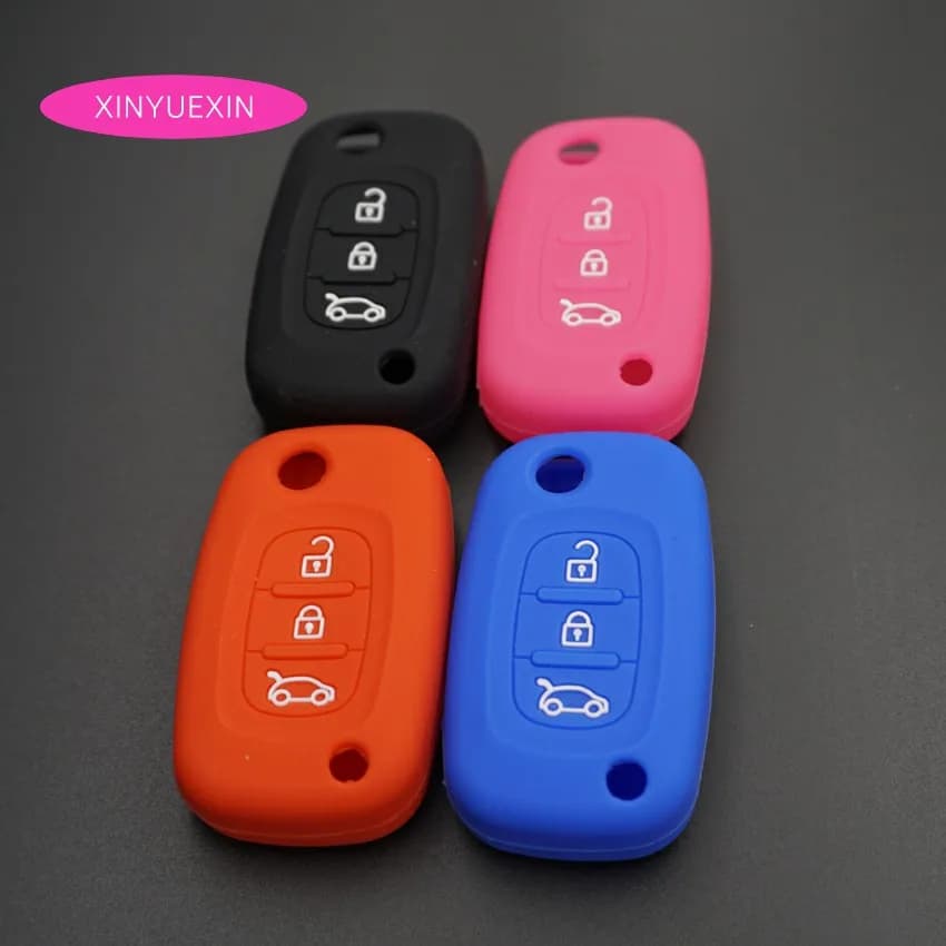 Xinyuexin Silicone Car Key Cover FOB Case For Renault Fluence Clio Scenic Megane Duster Sandero Captur Flip Remote Key Case