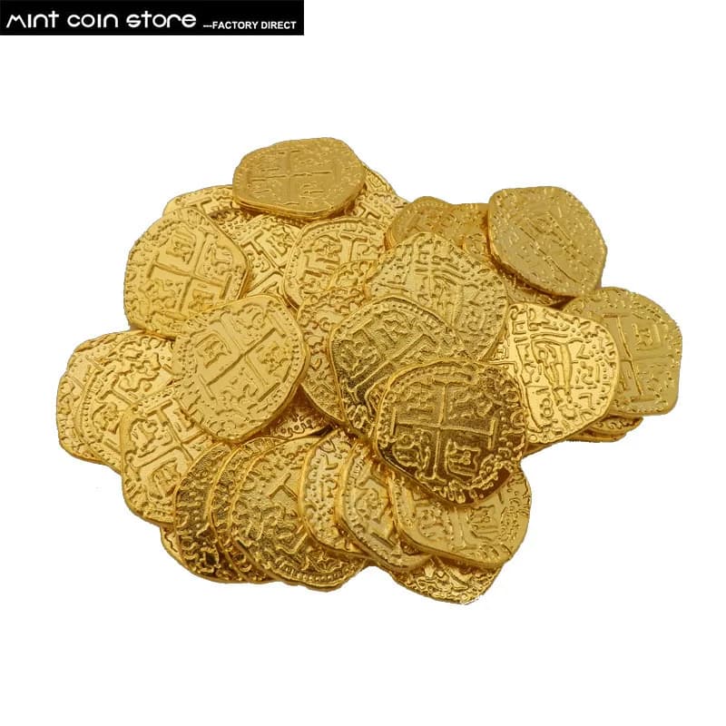 1 Piece European Spain Doubloon Gold Coin Captain Pirate Toy Party Metal Coin Treasure Game Hunt